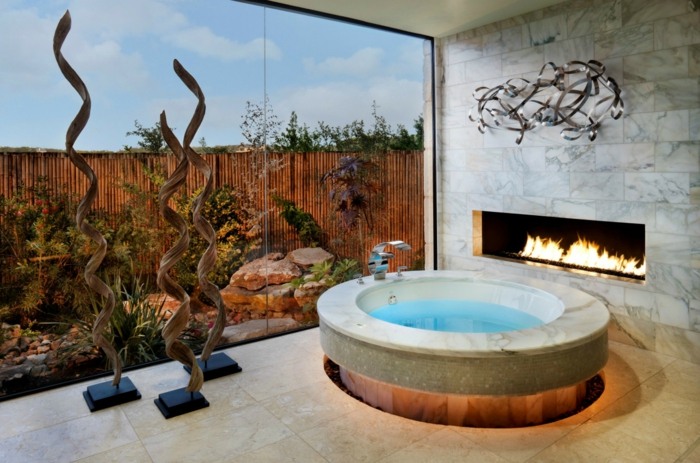 salle-de-bains-design-spa-foyer-bain à remous-ovale-marbre